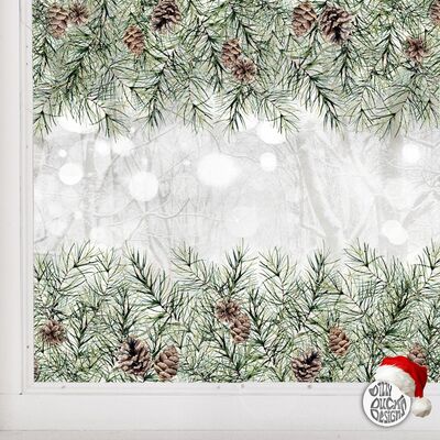 Christmas Pine Cone Border Window Decal - 120 x 56 cm