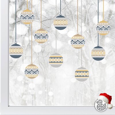 10 Nordic Christmas Bauble Window Decals - Blue/Yellow - Large Set
