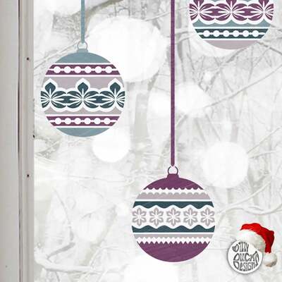 10 Nordic Christmas Bauble Window Decals - Blue/Purple - Small Set