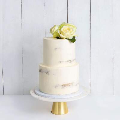 Two Tier Decorated Naked Wedding Cake - Classic White Rose - Two Tier (8", 6")