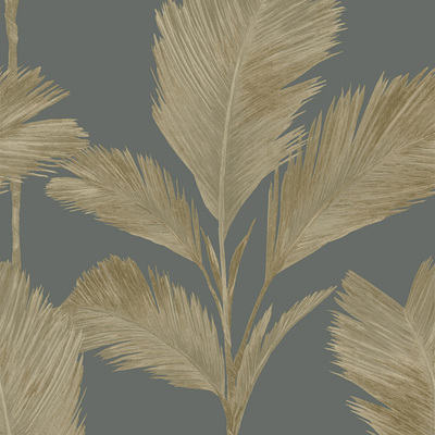 Alessia Leaf Vinyl Wallpaper Charcoal / Gold Belgravia 214