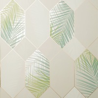 Image of Miami Geometric Leaf Wallpaper Natural / Green Fine Decor FD42834