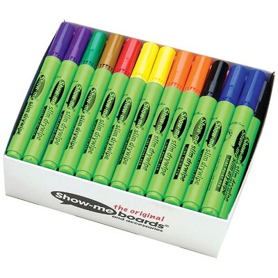 Show-Me Slim Barrel Dywipe Pens - Assorted (10 Colours), Medium Tip Box of 50
