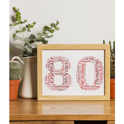 Personalised 80th Birthday Word Art Picture Gift
