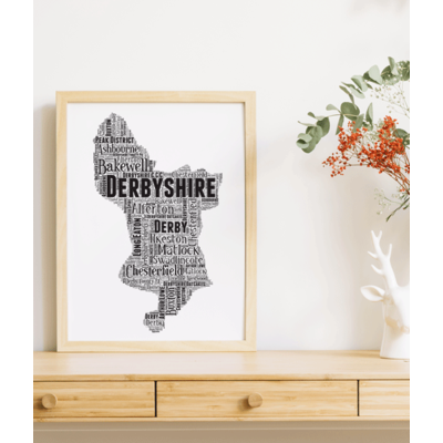 Personalised Derbyshire Word Art Map