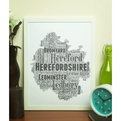 Personalised Herefordshire Word Art Map