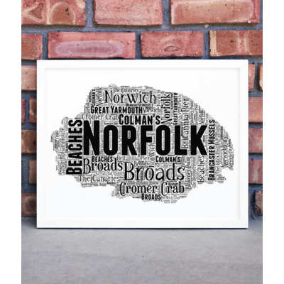 Personalised Norfolk Word Wall Art Picture Map Print