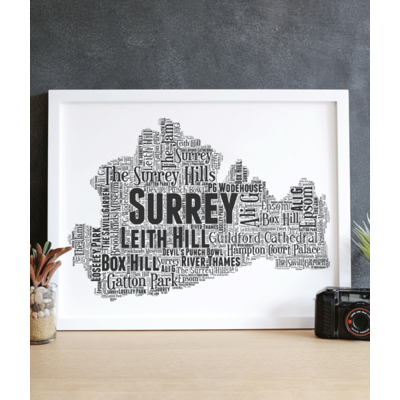 Personalised Surrey Word Art Map