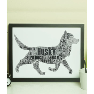 Personalised Husky Dog Word Art Picture Print Gift
