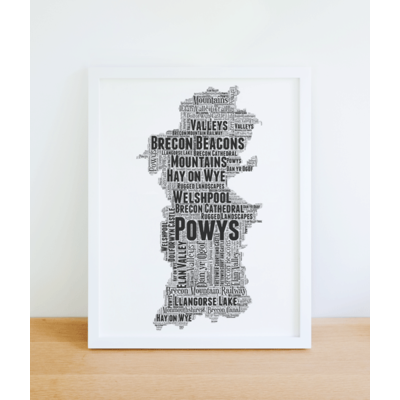 Personalised Word Art Map of Powys