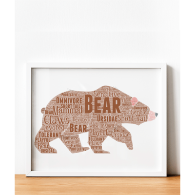 Personalised Grizzly Bear Word Art Picture Print