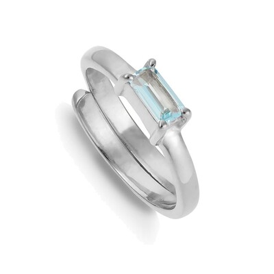 Nivarna Small Adjustable Ring - Silver & Blue Topaz