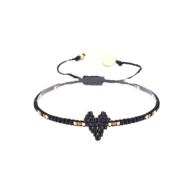 Heartsy Row Beaded Bracelet - Black