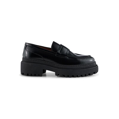 Iona Saddle Leather Loafer - Black