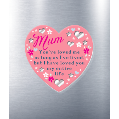 Mum - Heart Shaped Wooden Fridge Magnet