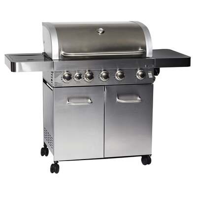 Grillstream Gourmet 5 Burner Roaster Gas Barbecue with Deluxe Cabinet and Side Burner - Stainless Steel