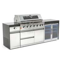 Draco Grills 6 Burner BBQ Modular Outdoor Kitchen with Sear Station and Double Fridge Unit, Available Now / With Granite Side Panels-89777 