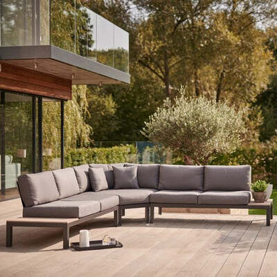 Kettler Elba Teak Top Aluminium Low Lounge Large Corner Sofa Set