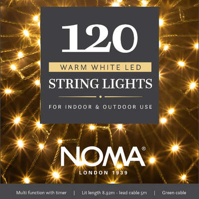 Noma Christmas 120, 240, 360, 480, 720, 1000 Multifunction String Lights with Green Cable - Warm White, 120 Bulbs