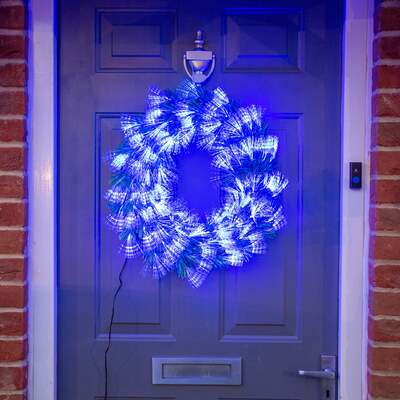 Christmas Wreath with Blue Fibre Optics - Green 60cm
