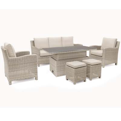 Kettler Palma Oyster Wicker Outdoor Casual Dining Lounge Sofa Set with Adjustable S-Q Table