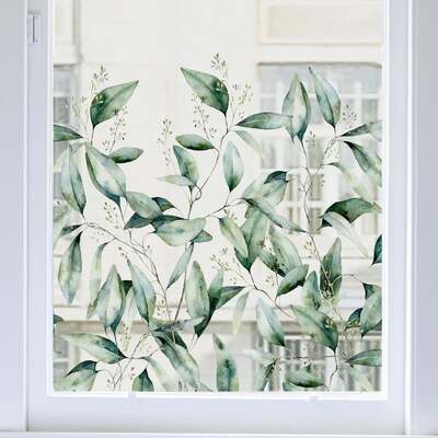 Seeded Eucalyptus Clear Window Privacy Border - 1200(w) x 740(h) mm