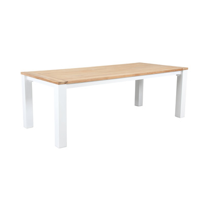 Kettler Elba White Teak Top Aluminium Rectangular Dining Table 2.2m x 1m