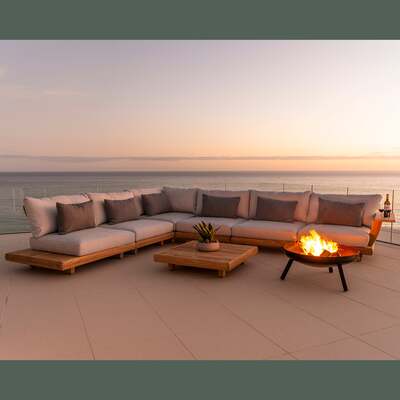 Alexander Rose Outdoor Sorrento Teak Lounge Set with Cushions and Coffee Table, Kvadrat Polar
