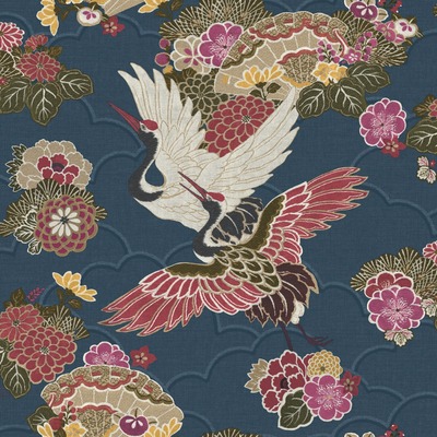 Akari Kyoto Cranes Wallpaper Navy / Magenta Rasch 282763