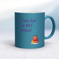 Thank God The HRT Worked! Mug – Blue Glitter/White, 10oz