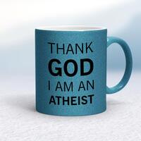 Thank God I’m An Atheist Mug – Blue Glitter/White, 10oz