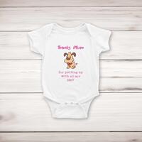 Thanks Mum – All My Shit Babygrow – White, 0-3 Months