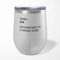 Thanks Mum Wine Tumbler – Silver Glitter, 12oz