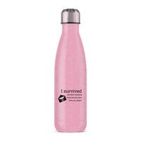 I Survived Another Meeting Water Bottle – Pink Glitter, One