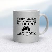 Video Games Don’t Make Me Violent Mug – Silver Glitter/White, 10oz