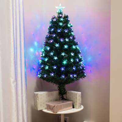 Green Fibre Optic Christmas Tree 2ft to 6ft with Multi Coloured Fibre Optics and Flowers, 4ft / 1.2m