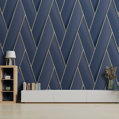 Armando Herringbone Geometric Wallpaper Navy / Gold Debona 2121
