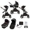 Image of ickle Bubba Eclipse 2in1 Carrycot and Pushchair (Frame: Chrome, Fabric Colour: Jet Black, Handle Bars: Tan)