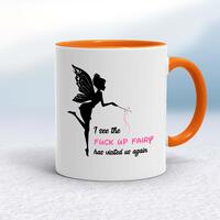 The Fuck Up Fairy Mug – White/Orange, 10oz