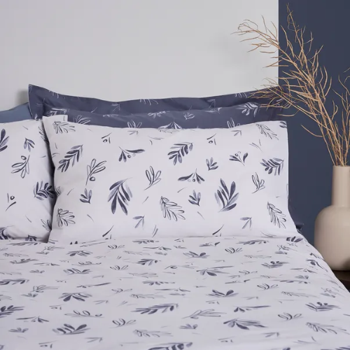 Polycotton Blue & White Leaf Reversible - Extra Large Single Duvet Cover Set