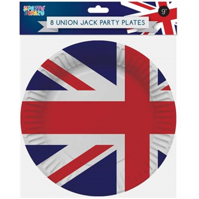 9" Union Jack Flag Recyclable Paper Plates - 8 Per Pack - TWO PACKS (16)