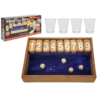 Wooden Shut The Box Drinking Game With Shot Glasses
