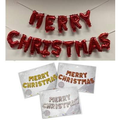 Giant 1.6m Merry Christmas Foil Balloon Banner Hanging Decoration - Silver
