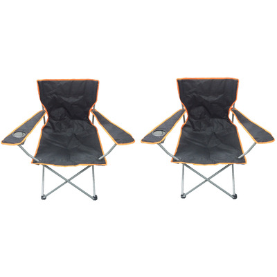 2 x Black Lightweight Folding Beach Deck Chairs