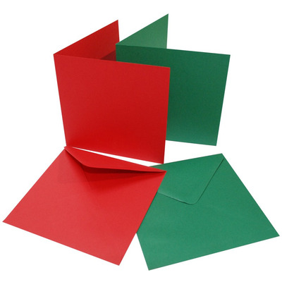 Pack of 40 6"x 6" Red & Green Blank Greeting Cards & Envelopes