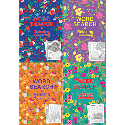 A5 Word Search Puzzles & Relaxing Colouring In Activity Books - Set Of Four