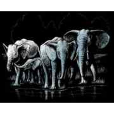 A4 Engraving Art Scraper Craft Foil Kit - Silver Elephant Herd