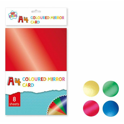 Pack Of 8 A4 Sheets Of Mirror Coloured Card Blue Green Red Gold