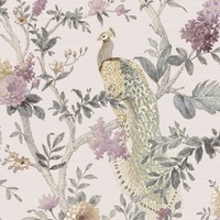 Image of Cottage Chic Pavone Platino Peacock Wallpaper Galerie Grey Pink 25751