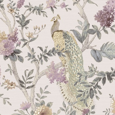 Cottage Chic Pavone Platino Peacock Wallpaper Galerie Grey Pink 25751